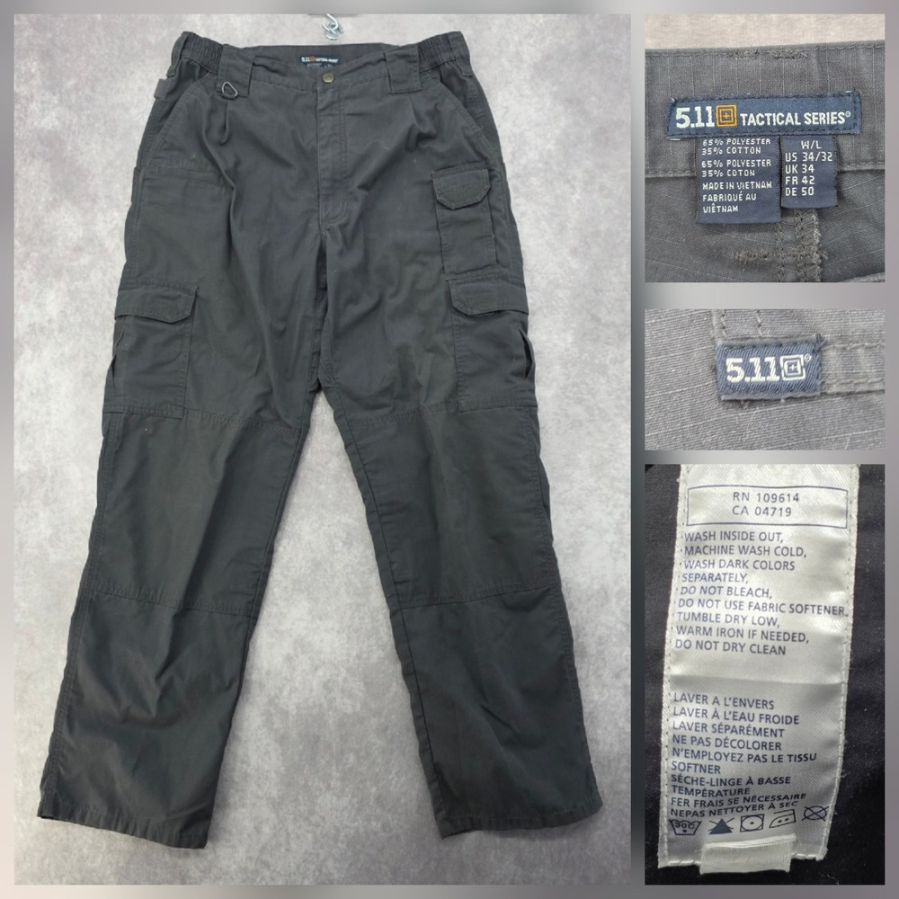 5.11 Tactical Series Mens Cargo Pants Black Ripstop 34x32 Utility Work Trousers